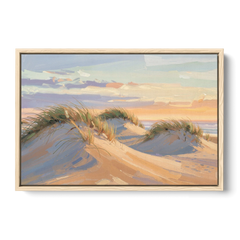 Sand Dunes Painting at Lavender Dusk - Oak Framed Canvas Wall Art - Front