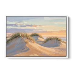 Sand Dunes Painting at Lavender Dusk - White Framed Canvas Wall Art - Front