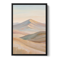 Neutral Sand and Sage Mountain Highlands - Black Framed Canvas Wall Art - Front