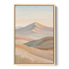 Neutral Sand and Sage Mountain Highlands - Oak Framed Canvas Wall Art - Front
