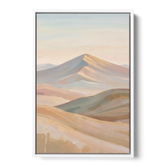 Neutral Sand and Sage Mountain Highlands - White Framed Canvas Wall Art - Front