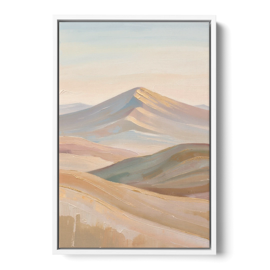 Neutral Sand and Sage Mountain Highlands - White Framed Canvas Wall Art - Front