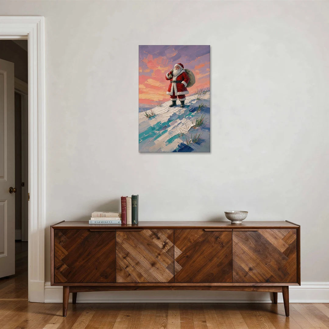 Santa Canvas on the Sunset Hill - Canvas Wall Art - Coffee Table - 24x36