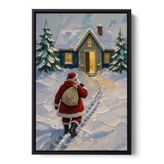 Santa Claus Canvas Art Footprints to the Golden Door - Black Framed Canvas Wall Art - Front