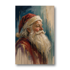 Santa Claus Portrait Painting in Gold Drips - Canvas Wall Art - Front