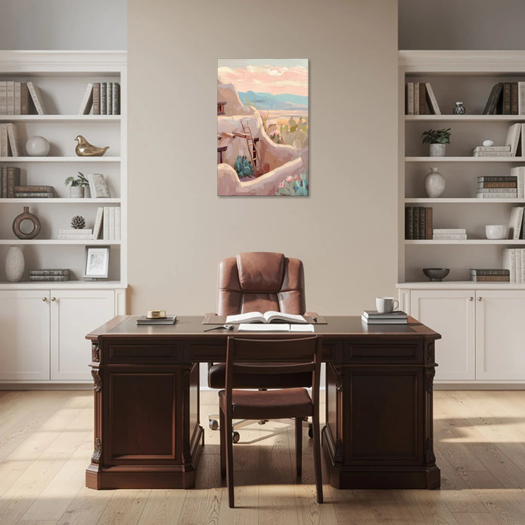 Santa Fe Adobe Architecture - Canvas Wall Art - Office - 24x36
