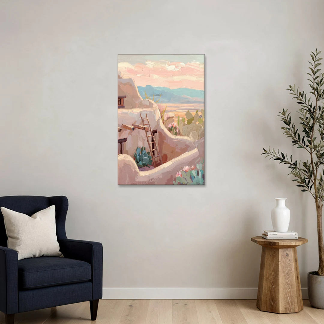 Santa Fe Adobe Architecture - Canvas Wall Art - Sofa - 24x36