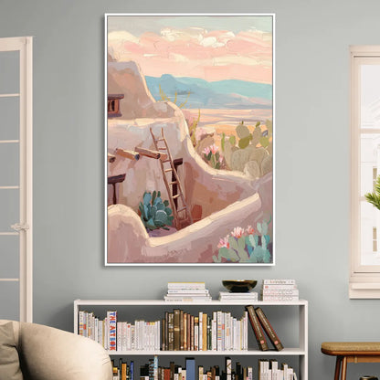 Santa Fe Adobe Architecture Sitting Room - White Canvas Wall Art
