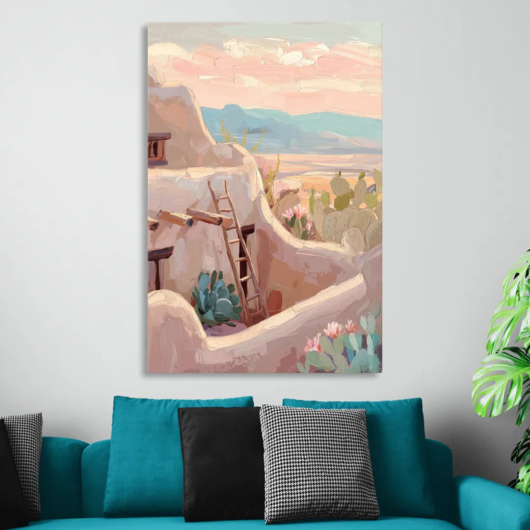 Santa Fe Adobe Architecture Sitting Room - Canvas Wall Art