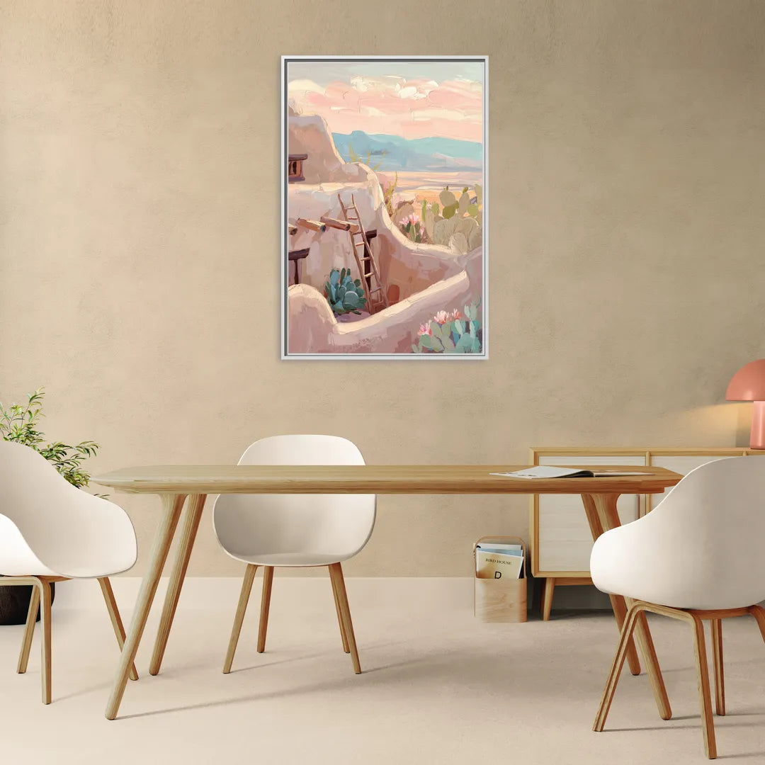 Santa Fe Adobe Architecture - Living Room White Frame Canvas
