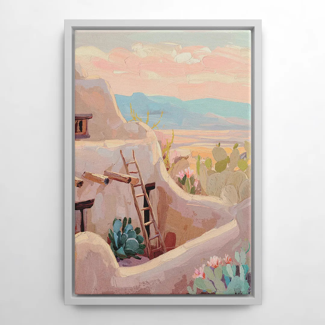 Santa Fe Adobe Architecture - White Frame Canvas