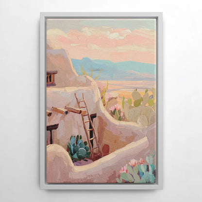 Santa Fe Adobe Architecture - White Frame Canvas