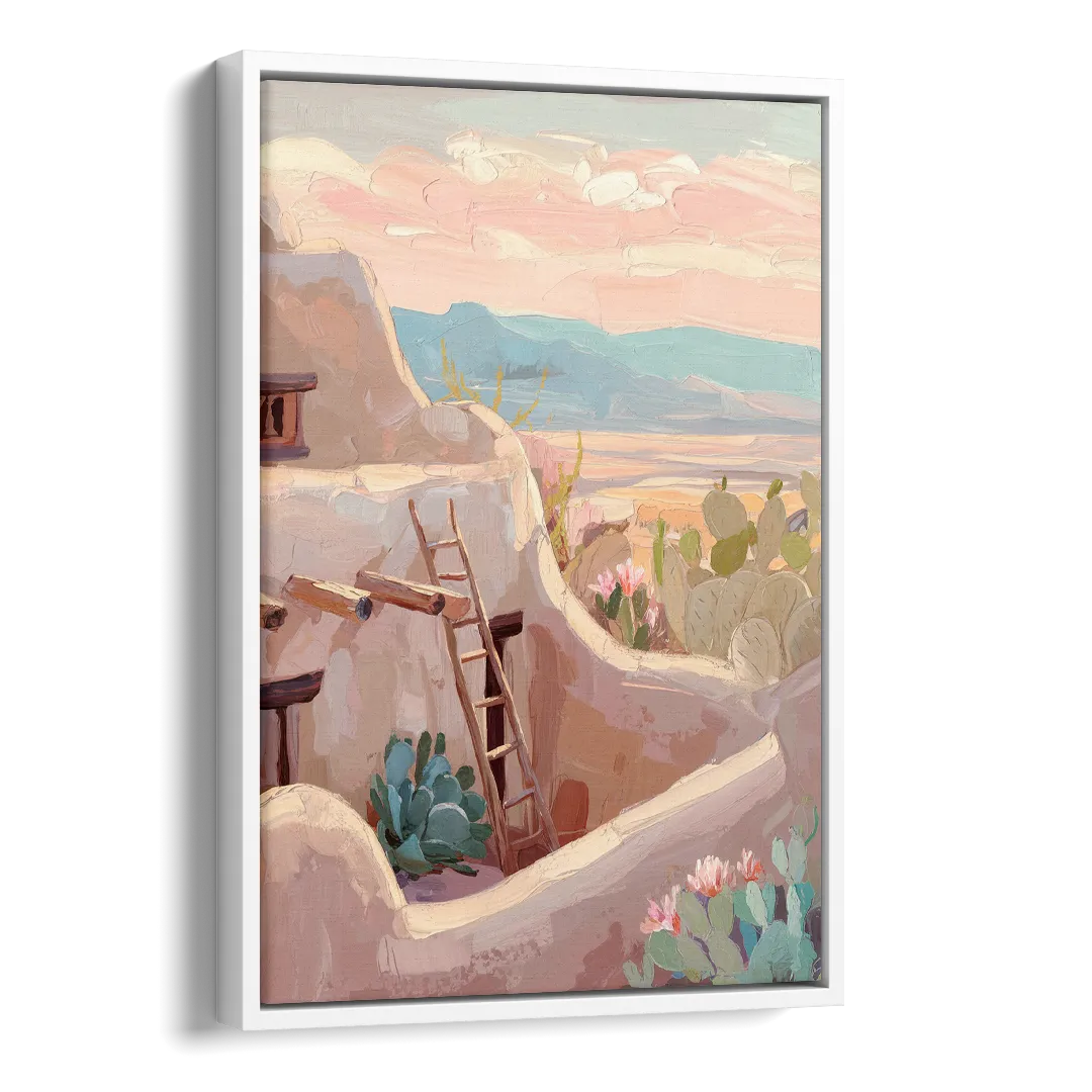 Santa Fe Adobe Architecture Side - White Canvas Wall Art