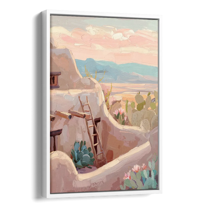 Santa Fe Adobe Architecture Side - White Canvas Wall Art