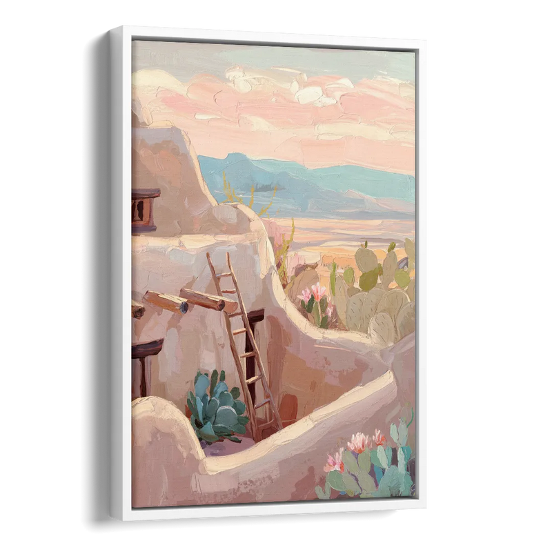 Santa Fe Adobe Architecture Side - White Canvas Wall Art