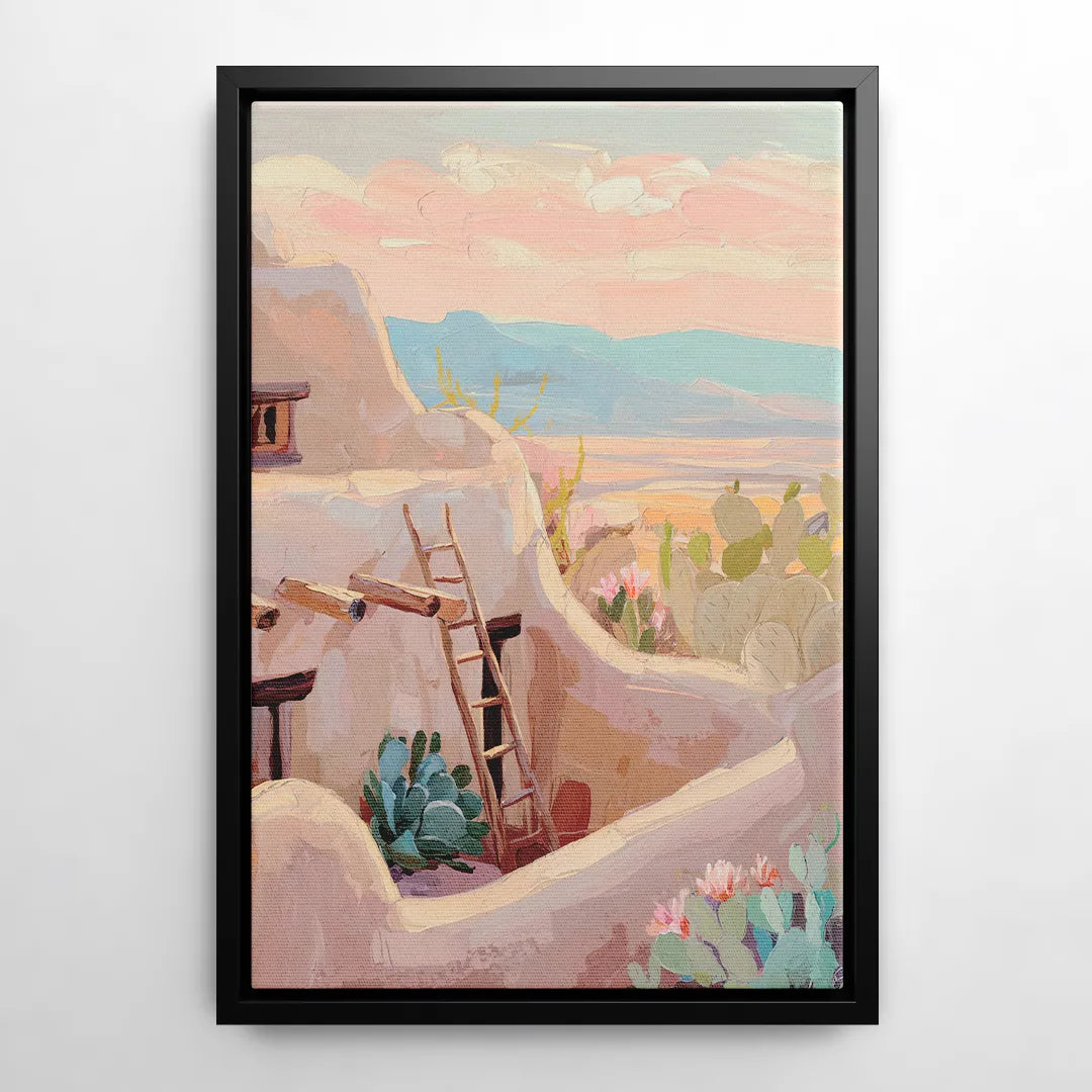 Santa Fe Adobe Architecture - Black Frame Canvas