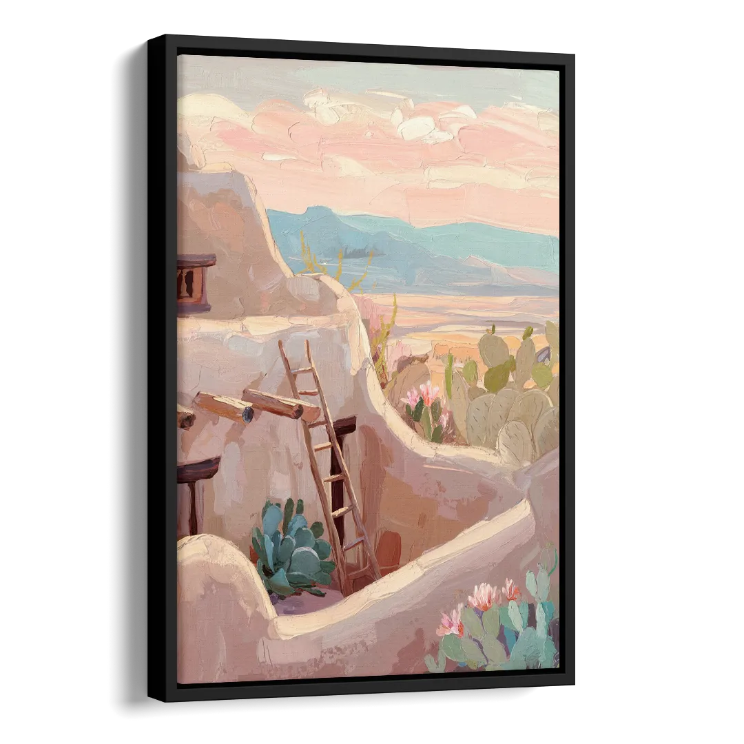 Santa Fe Adobe Architecture Side - Black Canvas Wall Art