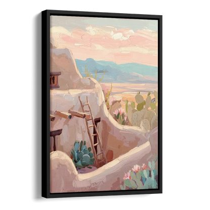 Santa Fe Adobe Architecture Side - Black Canvas Wall Art