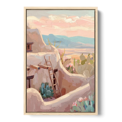 Santa Fe Adobe Architecture - Oak Framed Canvas Wall Art - Front