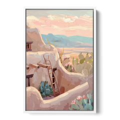 Santa Fe Adobe Architecture - White Framed Canvas Wall Art - Front