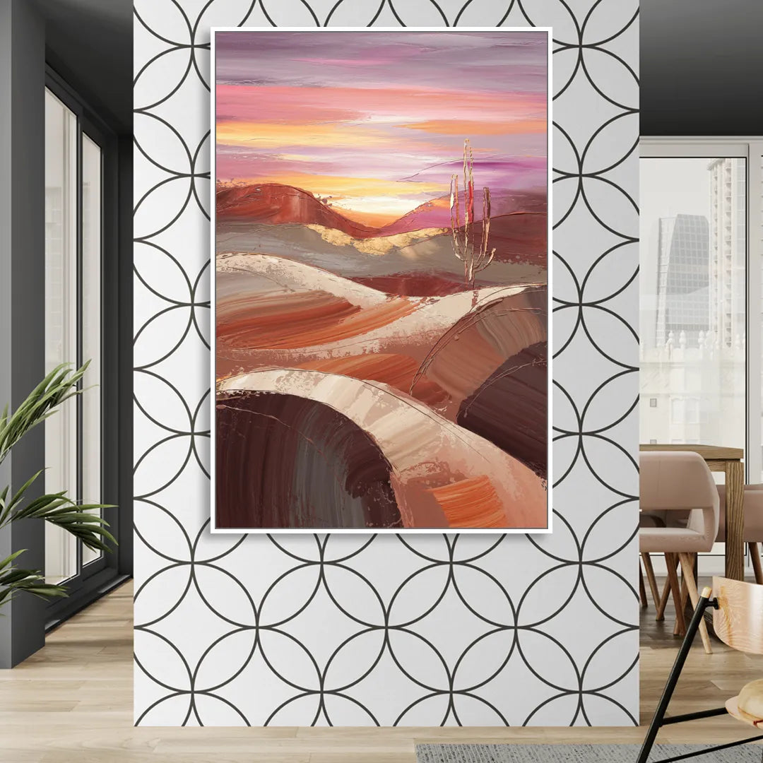 Santa Fe Desert Sunrise Sitting Room - White Canvas Wall Art