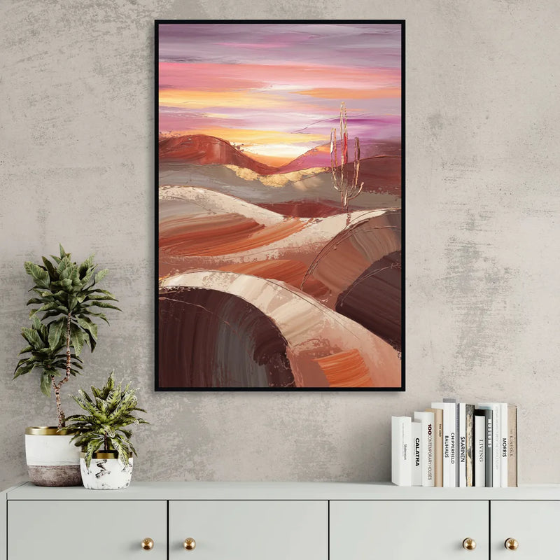 Santa Fe Desert Sunrise Living Room - Black Canvas Wall Art