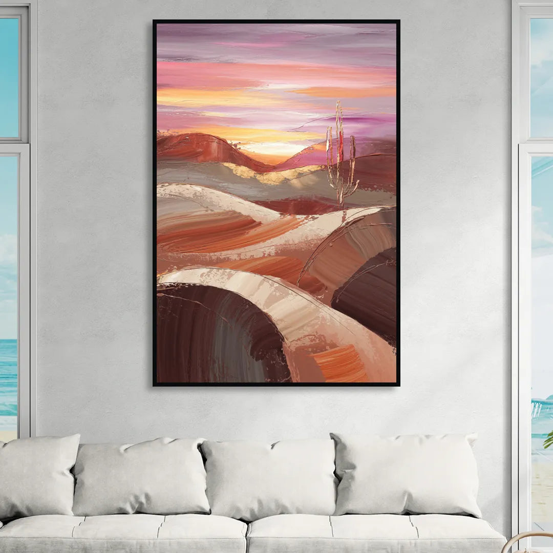Santa Fe Desert Sunrise Sitting Room - Black Canvas Wall Art