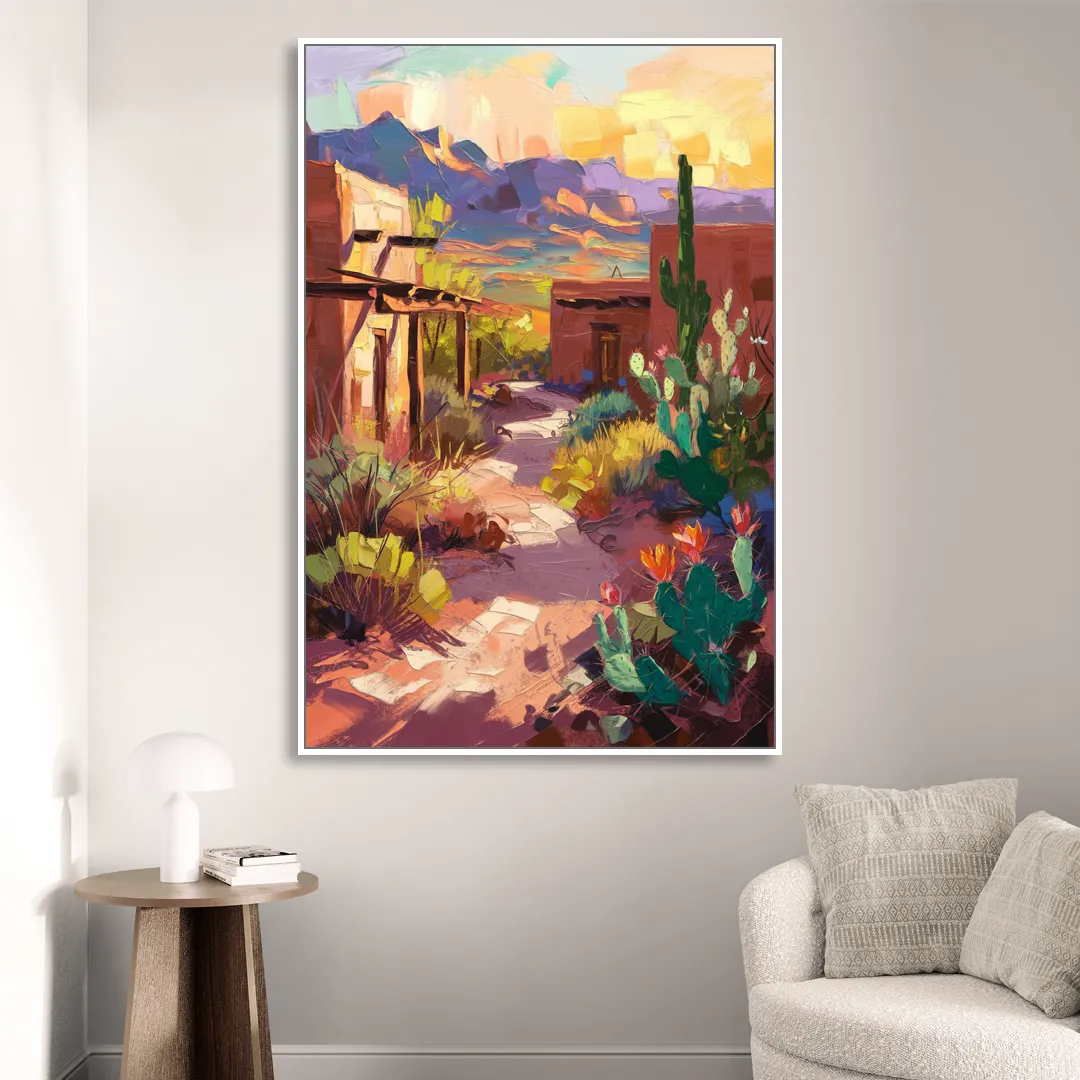 Santa Fe Desert Trail Sitting Room - White Canvas Wall Art