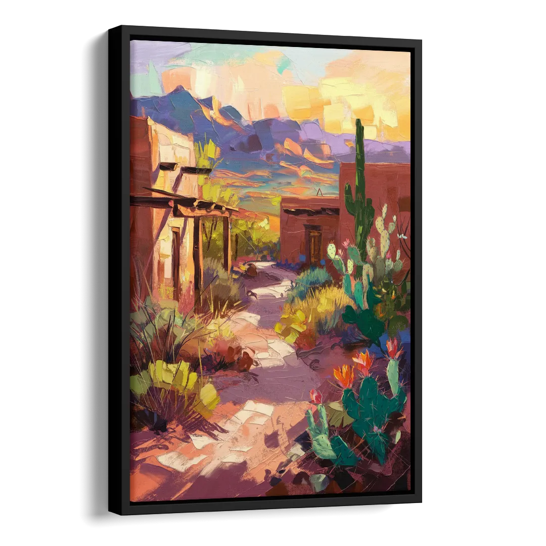 Santa Fe Desert Trail Side - Black Canvas Wall Art