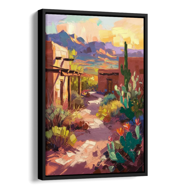 Santa Fe Desert Trail Side - Black Canvas Wall Art