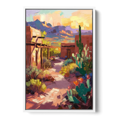 Santa Fe Desert Trail - White Framed Canvas Wall Art - Front