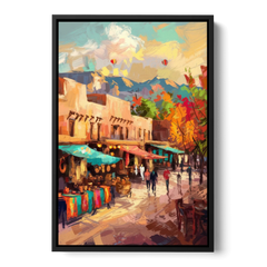 Santa Fe Historic Plaza - Black Framed Canvas Wall Art - Front