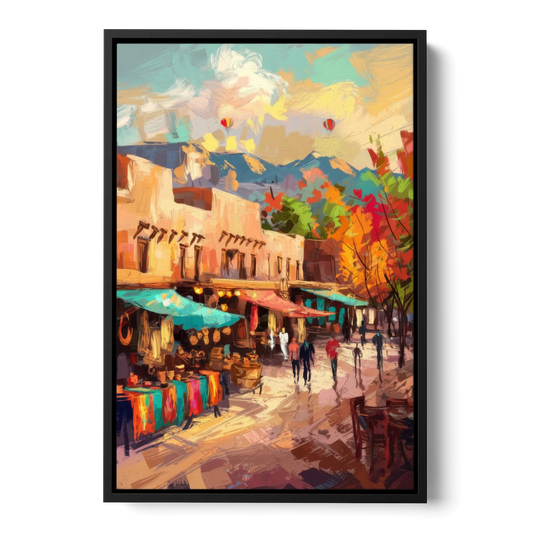 Santa Fe Historic Plaza - Black Framed Canvas Wall Art - Front