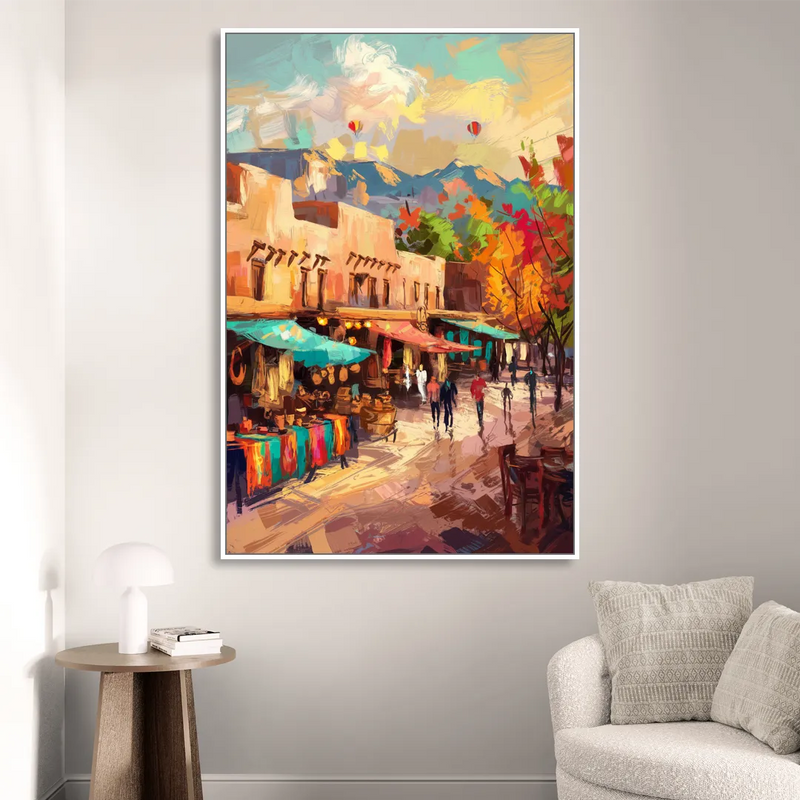 Santa Fe Historic Plaza Living Room - White Canvas Wall Art
