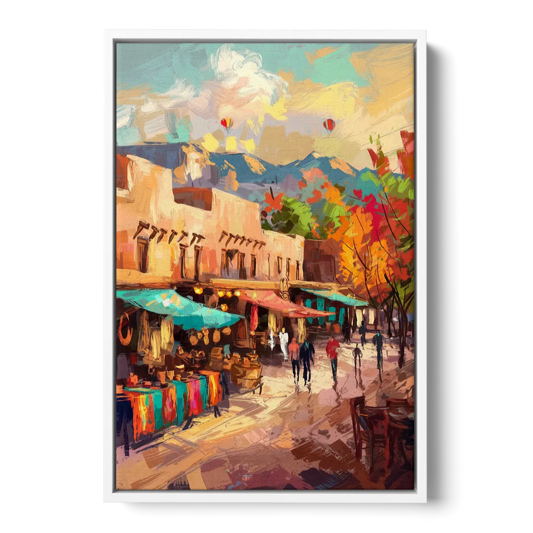 Santa Fe Historic Plaza Front - White Canvas Wall Art