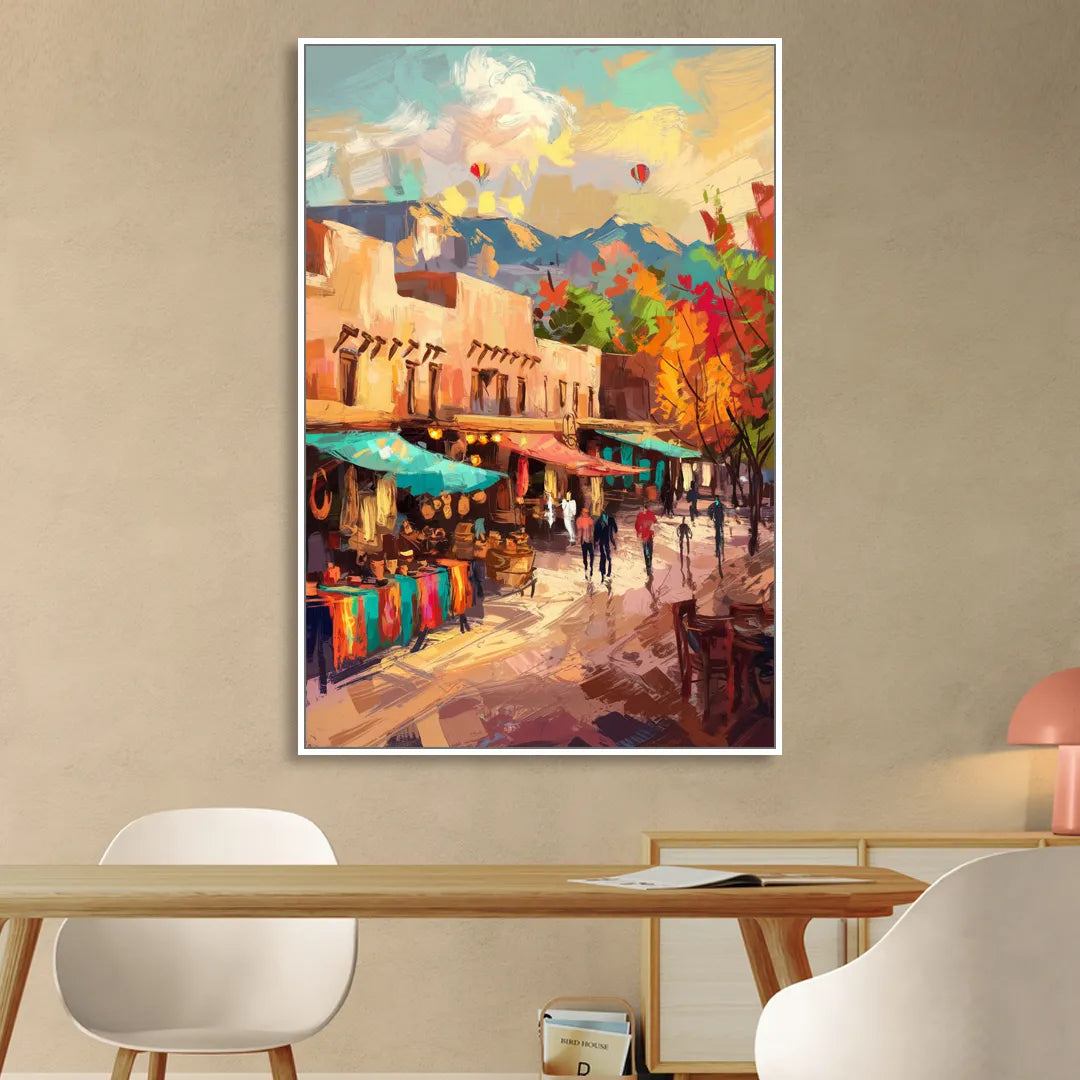 Santa Fe Historic Plaza Sitting Room - White Canvas Wall Art
