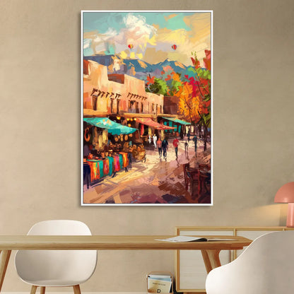 Santa Fe Historic Plaza Sitting Room - White Canvas Wall Art