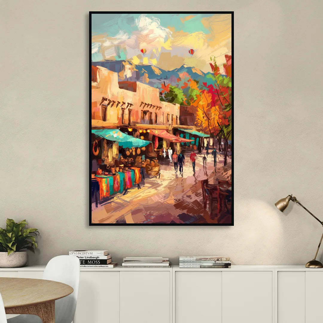 Santa Fe Historic Plaza Living Room - Black Canvas Wall Art