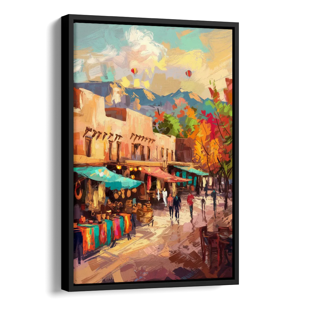 Santa Fe Historic Plaza Side - Black Canvas Wall Art