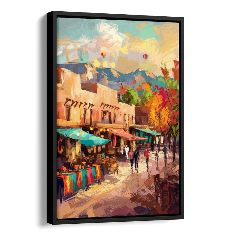 Santa Fe Historic Plaza Side - Black Canvas Wall Art