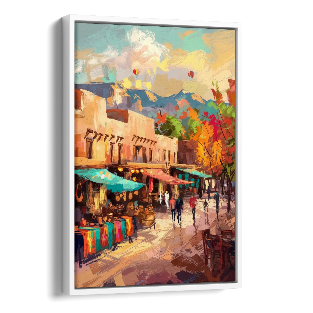 Santa Fe Historic Plaza Side - White Canvas Wall Art