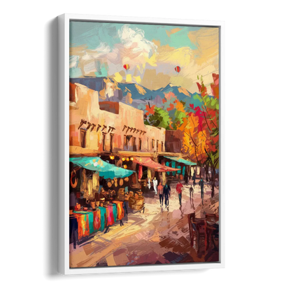 Santa Fe Historic Plaza Side - White Canvas Wall Art