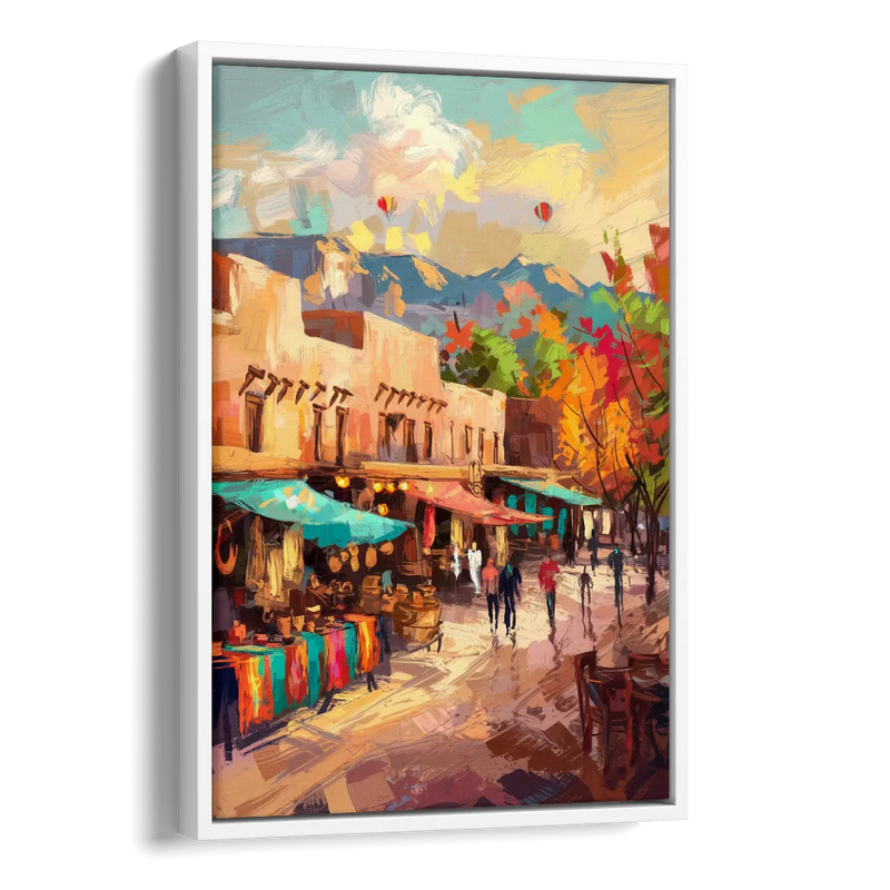 Santa Fe Historic Plaza Side - White Canvas Wall Art