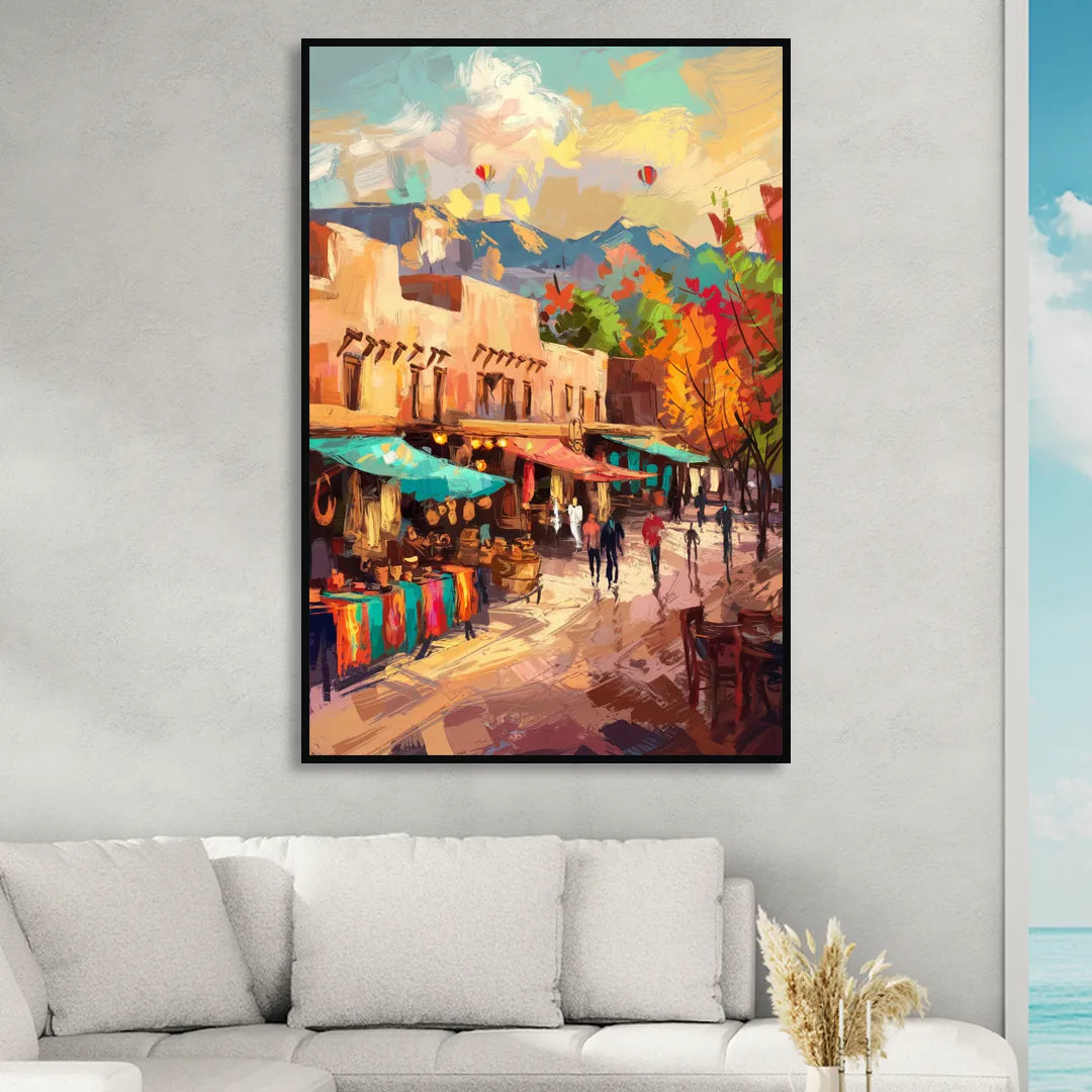 Santa Fe Historic Plaza Sitting Room - Black Canvas Wall Art