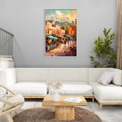Santa Fe Historic Plaza - Living Room White Frame Canvas