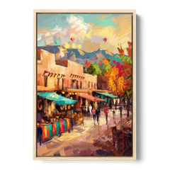 Santa Fe Historic Plaza - Oak Framed Canvas Wall Art - Front