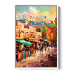 Santa Fe Historic Plaza - White Framed Canvas Wall Art - Front