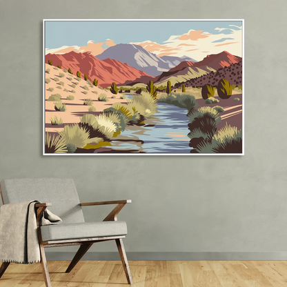 Santa Fe Mountain View Living Room - White Canvas Wall Art