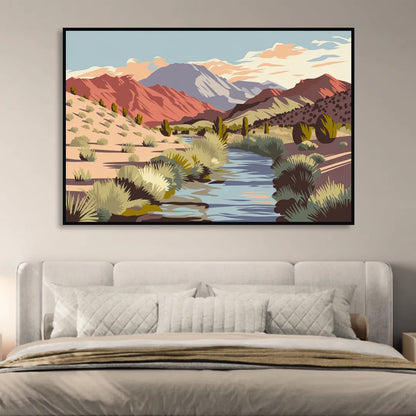 Santa Fe Mountain View Living Room - Black Canvas Wall Art