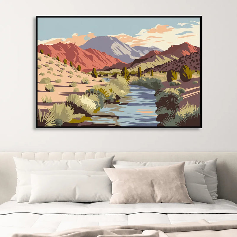 Santa Fe Mountain View Sitting Room - Black Canvas Wall Art